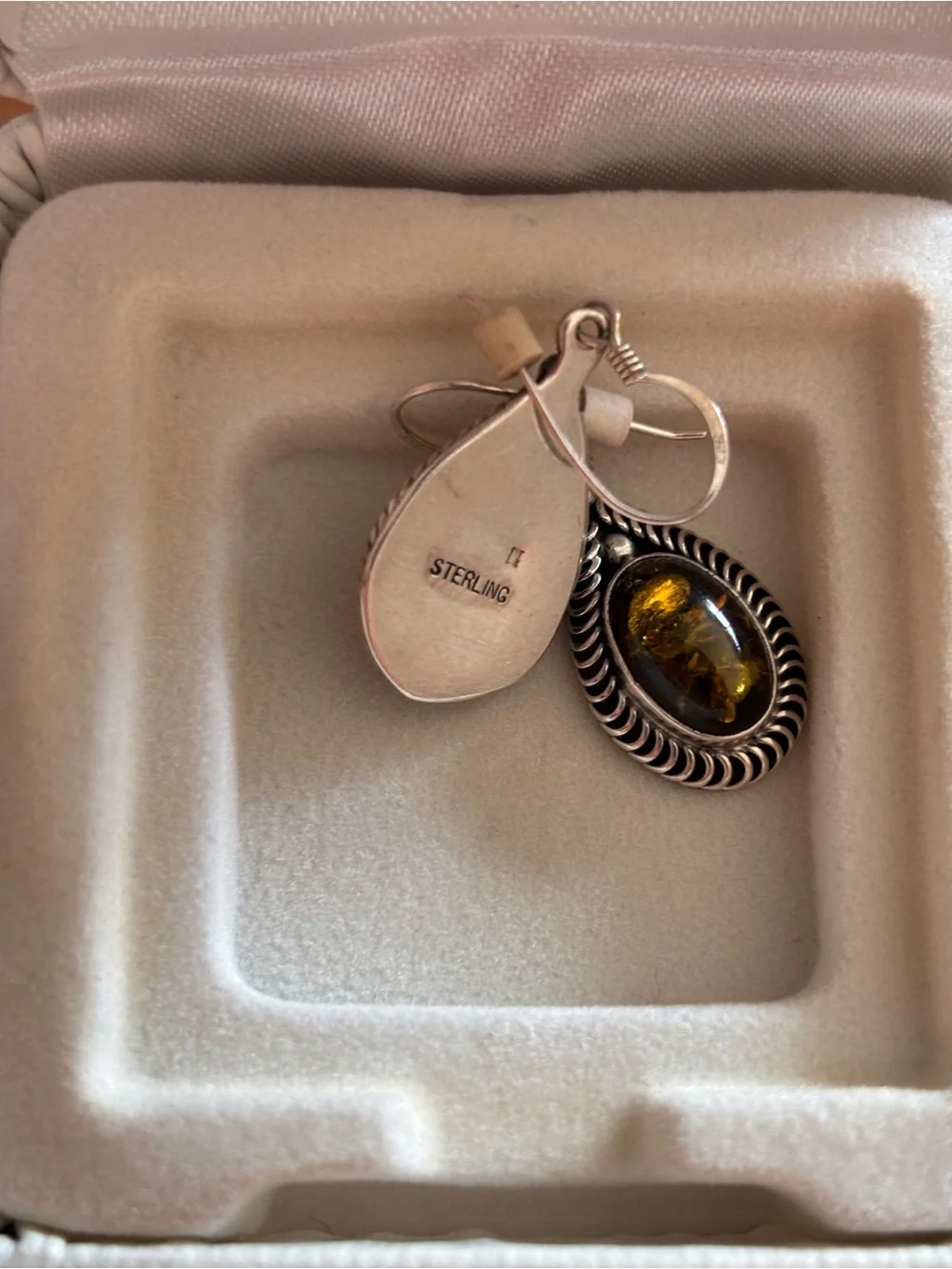 Sterling Silver Teardrop Amber Earrings - Honey Amber